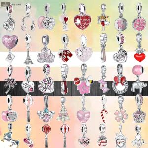 925 Gümüş Fit Pandora Charm 925 Bilezik Moda Kırmızı Pembe Çiçek Ağacı Sıcak Hava Balon Kelebek Pandora Takılar İçin Takılar Mücevherat 925 Charm Boncuk Aksesuarları