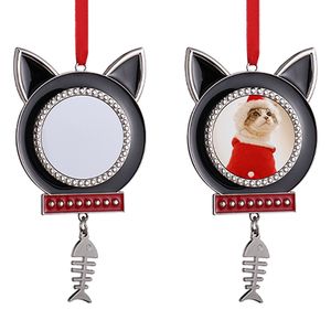 5pcs parti lehine süblimasyon diy beyaz boş çinko alaşım kedi köpek evcil hayvan kırmızı kayış neşeli Noel kolye kolye