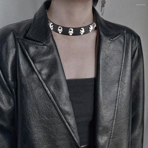 Gizli Goth Siyah Steampunk Pu Deri Kafatası Kolyeleri Kadınlar için Seksi Yaka Punk Erkekler Collier Toptan Y2K Koyu Takı