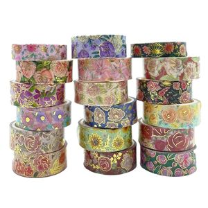 Adhesive Tapes 18Rolls Flower Washi Tape 2016 Set Gold Foil Masking Tape Kawaii Decorative Adhesive Tape for Sticker Scrapbooking Journal Stationery 230731