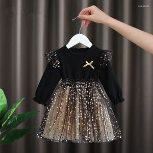 Kız Elbiseler Parlak Yıldızlar Tül Elbise Frocks Siyah Çocuklar Günlük Model Toptan Toddler Sonbahar Kış Çocukları İçin Uzun Kollu