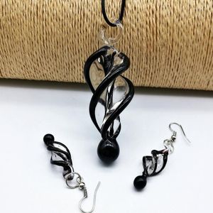 Kolye Küpe Seti 2 Satış Takı Bead Sterling Swirl Lampwork Cam Murano Küpe Moda