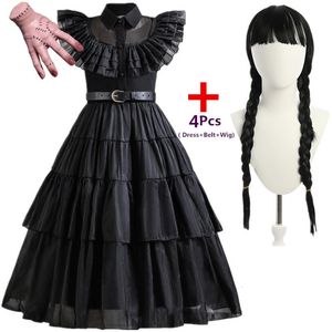Kız Dresses Film Çarşamba Kostümleri Kızlar Doğum Günü Prenses Kostüm Siyah Süslü Cadılar Bayramı Karnavalı Çarşamba Çocuklar İçin Cosplay Elbiseleri 230801
