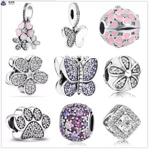 925 Sterling Silver Ciondola Charm Newt Rosa Margherita Fiore Farfalla Charm Bead per Pandora Charms Autentico 925 Perle d'argento