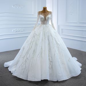 Funkelndes arabisches Dubai-Hochzeitskleid 2024 mit langen Ärmeln, Perlen, Pailletten, Kristallen, Brautkleid in Übergröße, nach Maß, Vestidos Robe De Mariage