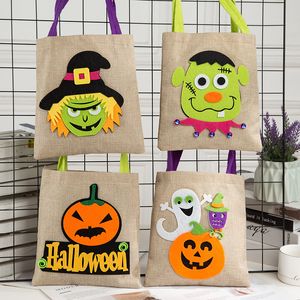 DHL100PCS Сумки для покупок милый льняная тыква ведьма лоскут Holloween Party Kids Candy Suck Style