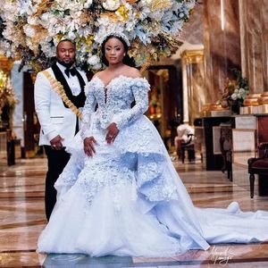 2023 плюс размер арабский aso ebi Роскошные кружевные свадебные платья русалка с длинными рукавами свадебные платья винтажные свадебные платья gc11199v