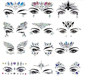 100pcs rhinestone festivali yüz mücevher çıkartması sahte dövme çıkartmaları vücut parıltı dövmeleri Müzik festivali parti makyajı için flaş