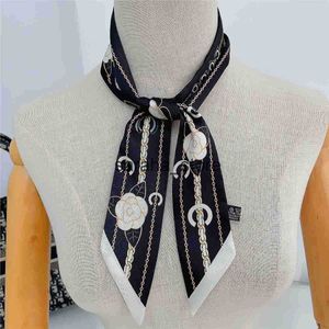 Шарфы модные роскошные шарф -цепь цветочный принт 90 см в длину маленькая женщина декорация волос шарфы для шарфов для сумков Бесплатная доставка J230801