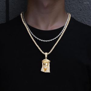 Ожерелья с подвеской Iced Out, ожерелье с головой Иисуса и кубинской цепочкой для мужчин и женщин, золотой цвет, хип-хоп, лицо, христианские модные украшения