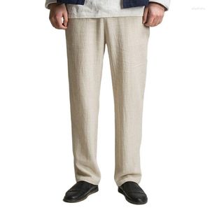 Erkek pantolon keten yaz gevşek nefes alabilen erkek pamuklu pantolonlar saf renk gündelik dantelli erkekler