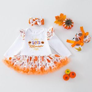 Giyim Setleri Doğdu Yürümeye Başlayan Bebek Bebek Kızlar Cadılar Bayramı Balkabağı Tül Romper Elbise Ayakkabı Saç Bandı Setoutfits Kız Giysileri Boyutu 8