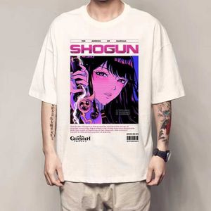 Erkek Tişörtleri Raiden Shogun Anime T-Shirt Genshin Etki Manga Grafik Büyük Boy Pamuk Erkekler Kısa Kollu Tee Kadınlar En İyi Yaz Çift Giyim J230731