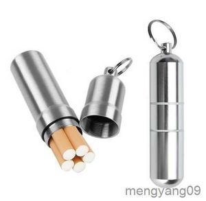 2pcs Toothpick Holders Waterproof Case Alloy Cigarette Box Pill Toothpick Capsule Holder with Keychain Mens Gift R230802