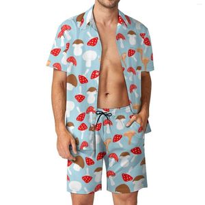 Erkeklerin izleri sevimli mantar erkekleri renkli mantarlı gömlek seti vintage plaj şortları yaz grafik takım elbise iki parçalı giyim artı boyutu