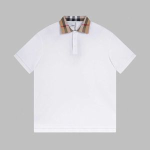 Homens camisetas 23 verão novo colarinho xadrez camisa polo manga curta simples luz estilo de luxo masculino bonito polo pescoço t-em forma de peça masculina