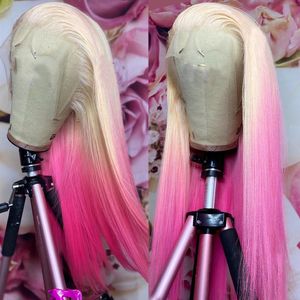 Sarışın düz 13x4 dantel frontal peruk ombre rosa pembe dantel ön insan saç perukları önceden koparılmış 180 yoğunluklu ombre dantel peruk