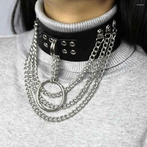 Choker Goth Cosplay Bound Neck Кожаное ожерелье для женщин, связывающих сексуальные ключицы из нержавеющей стали ночной клуб.