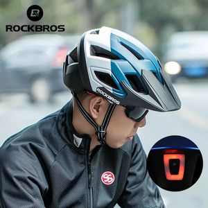 Cycling Helmets ROCKBROS Bicycle Helmet LED Light Rechargeable Mountain Road Bike Sport Safe Hat For Man Equipment 230801