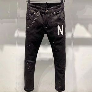 Мужские джинсы Дизайнеры женские черные разорванные брюки.