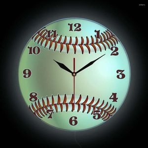 Duvar Saatleri Beyzbol Top Baskılı Saat Yatak Odası Yatağı Gece Işığı Aydınlık Beyzbollar Ev Dekor Led Aydınlatma Saat