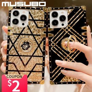 Случаи сотового телефона Musubo Luxury Gold Case для iPhone 14 13 Pro 12 Pro Max 11 XR Cover Stand Fundas Iphon XR XS Max 8 Plus Se Coque Capa Brand L230731