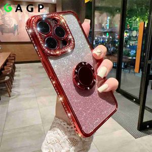 Случаи сотового телефона Bling Diamond Ring Crackte Cpeer для iPhone 14 13 12 Glitter Pretty Case для iPhone 11 XR XS Max 7 8 14 плюс 14 Pro Max L230731