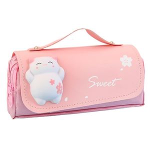 Pencil Bags Cute Cat Decompression Case Big Box Portable Girls Pen Bag Double Layer School Pouch Kawaii Stationery Pensil 230802