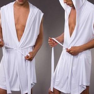 Мужские одежды летнее молоко шелковое ванное капюшон с капюшоном пижамы для похудения среды и длинная одежда для бытовой одежды 230802