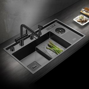 Нанометровый rinser с большим размером Stepped Kitchen Sink 304 из нержавеющей стали толщиной 4 мм ручной работы с ножом держатель