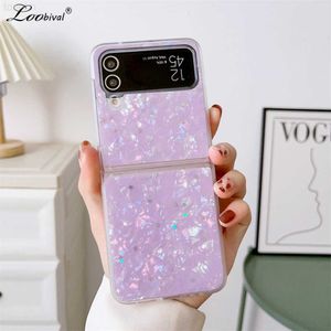 Случай сотовых телефонов для Samsung Galaxy Zflip 4 3 Marble Glitter Shell Chase для Samsung Galaxy Z Flip 4 3 Flip4 Flip3 Эпоксидная звезда роскошная обложка L230731