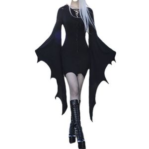 Decoração de halloween vestido preto feminino estampado bonito manga curta casual casual alargado vestido curto de festa vestido de cor sólida com mangas largas