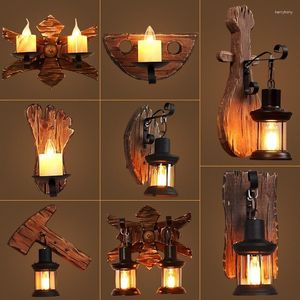 Wall Lamps American Industrial Wind Wood Lights Bathroom Bedroom Light Led For Home Decor Lamp
