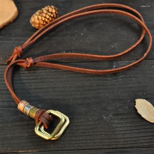 Подвесные ожерелья Boho Vintage Men Ожерелие Ожереливое кожаное шнур Геометрическое длинное веревочное подарки