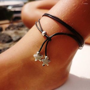 Halen Deri Ayak Bilek Bilezik Kadınlar için Kalp Yıldızlar ve Moons Surfer Anklet Boho Beach Ayak Takı Hediyeleri Gifrls Mom