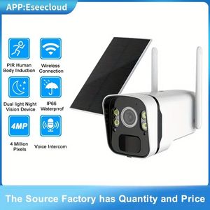 Солнечная камера встроенная аккумуляторная батарея IP-камера 4MP Wi-Fi Wireless Security Ptz Camera PIR Motion Surveilillance с 78,74-дюймовой кабельной линией, 3W Solar Panels