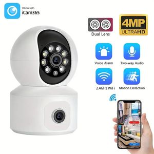 WiFi IP Kamera 4MP HD Çift Ekran Bebek Monitörü Çift Lens PTZ Kamera Kapalı AI Otomatik İzleme Secuiry P2P Video Gözetleme 2.4GHz WiFi 64GB SD Kart