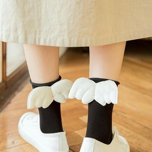 Kadın Çoraplar 3D melek kanadı kızlar için tatlı kawaii öğrenci yumuşak pamuklu prenses şeker renkli orta tüp