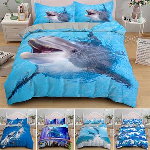 Наборы постельных принадлежностей 3D Dolphin в голубой морской королеве King Size Sets Size Single Одеяли для одеяла набор для детей для взрослого постельного белья.