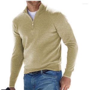 Erkek Sweaters Düşme Uzun Kollu V Gastık Polar Zip Zip Sıradan Kazak Top Polo Gömlek Düz Renk Elastik İnce Sıcak