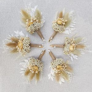 Dekorative Blumen, 6 Stück/Set, getrocknete Blumen-Corsage, Mini-Schleierkraut, natürlicher kleiner Blumenstrauß, Mann, Boho-Stil, rustikale Vintage-Hochzeitsdekoration