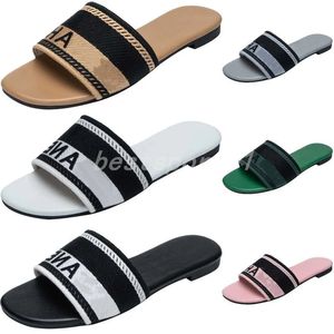 İşlemeli kumaş slayt sandalet tasarımcısı tek kelimelik terlikler D Aile Mektubu Kadınlar Yaz Plajı Yürüyüşü Sandalet Moda Düşük Topuk Düz Terlik Ayakkabıları L3