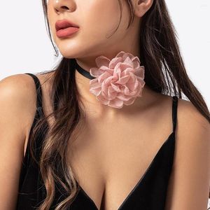 Spanker coşku zarif büyük gül çiçek chokers kolye kadınlar için romantik şerit bağcıklı ip zinciri takı boyun y2k aksesuarları