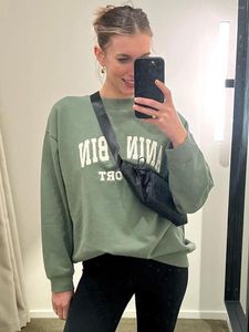 Kadın Hoodies Mektubu İşlemeli Sweatshirt Kadınlar 2023 Bahar Sonbahar Giyim Pamuk Üstleri Moda Saklama Sweatshirts Kadın