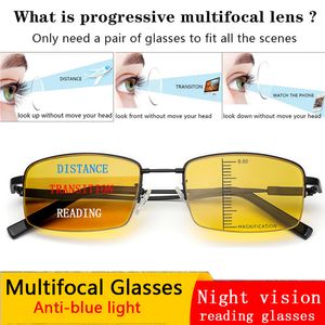 Reading Glasses Night vision Progressive multi-focus Reading Glasses Men Far And Near Dual-use Anti-blue light driving Presbyopia Glasses 230804