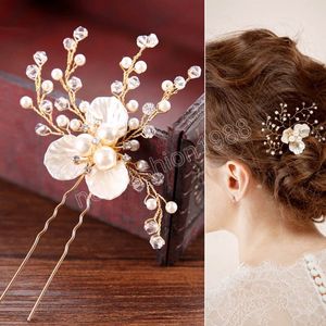Gancho de cabelo floral acessórios de cabelo de casamento tiaras de inserção de pérola moda noiva headwear dourado noiva grampo de cabelo garfo para mulheres