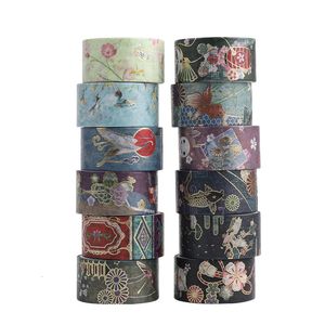 Adhesive Tapes 12pcs Japanese Culture Washi Tape Set 20mm2m Gold Foil Masking for Home DIY Art Stickers Decoration A6033 2016 230818