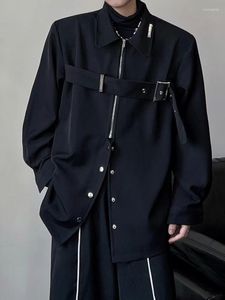 Erkek Ceketler Teknik Giyim Gömlek Erkekler Darkwear Hip Hop Bluuses Punk Siyah Uzun Kollu Düğme Erkek fermuar Harajuku Japon Sokak Giyim