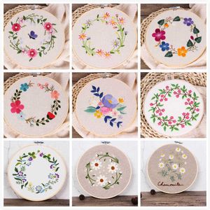 Produtos de estilo chinês DIY fácil flor padrão bordado com aro para iniciantes kits de bordado ponto cruz costura arte artesanato pintura decoração de casa