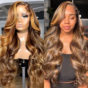 30 32 Inch Highlight 13x6 HD Lace Frontal Human Hair Body Wave Wigs 4/27 Color Water Wave Transparent Lace Front Wig for Women